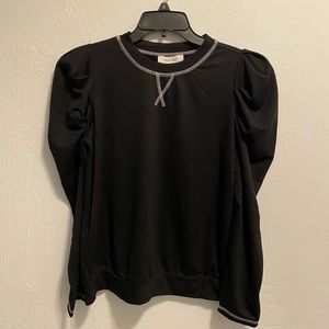 Nine West Solid Black Ruffled Long Sleeve Shirt Size Small